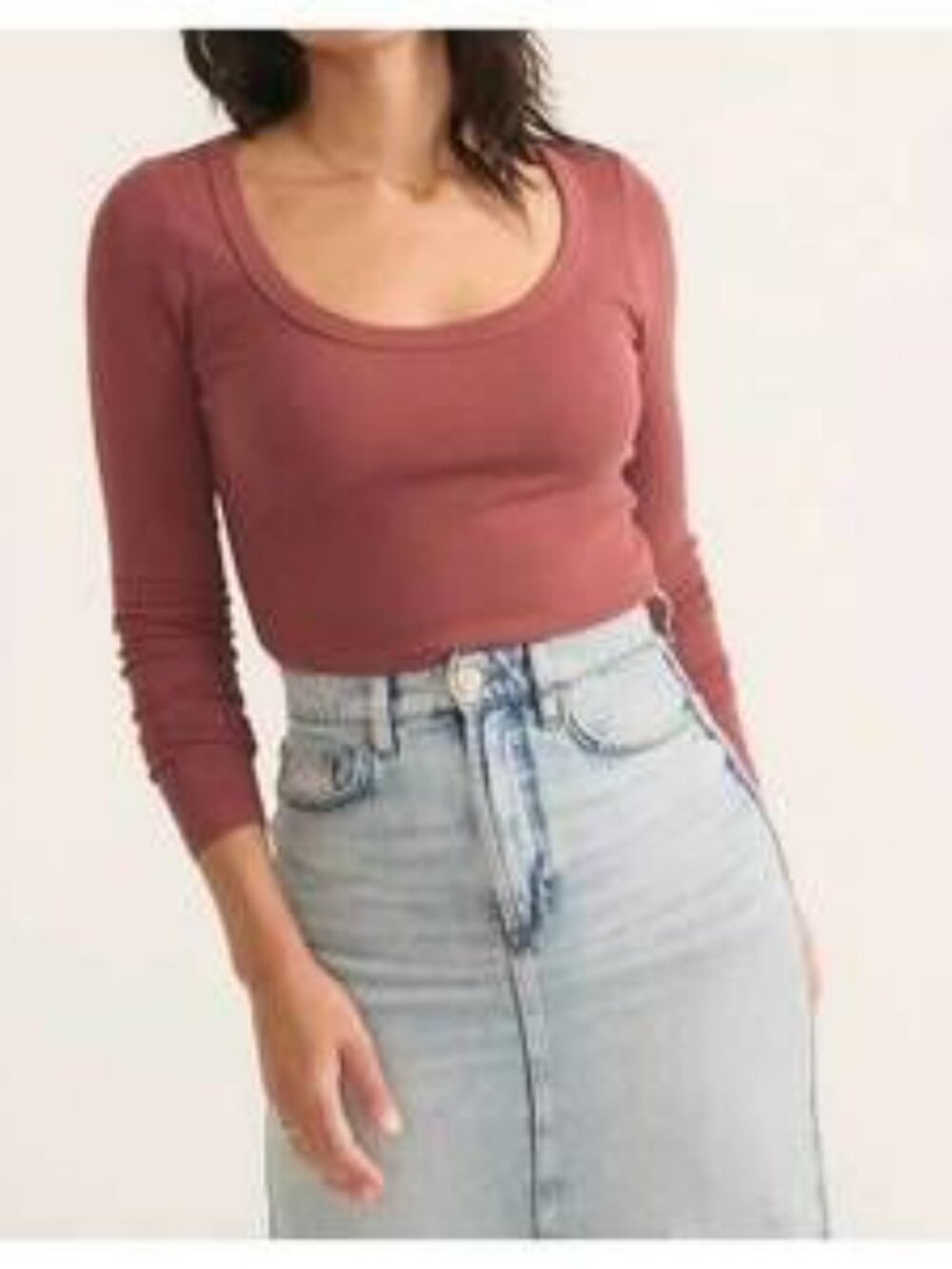 Marine Layer Lexi Rib Sun-In Long sleeve Scoop Neck Crop Tee Rust Size XL NWOT
